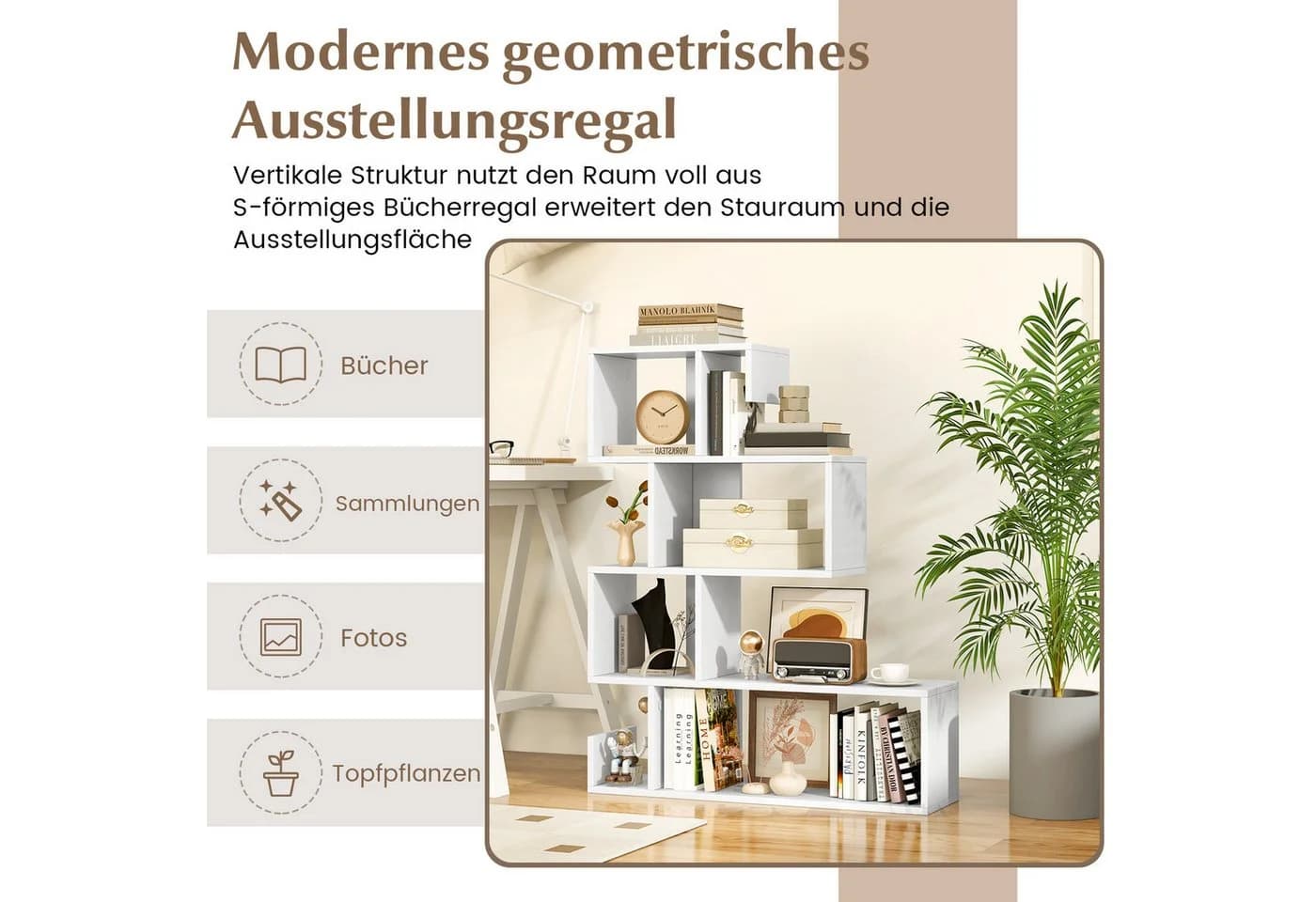 Weißes S-förmiges Bücherregal aus Holz - Bild 5