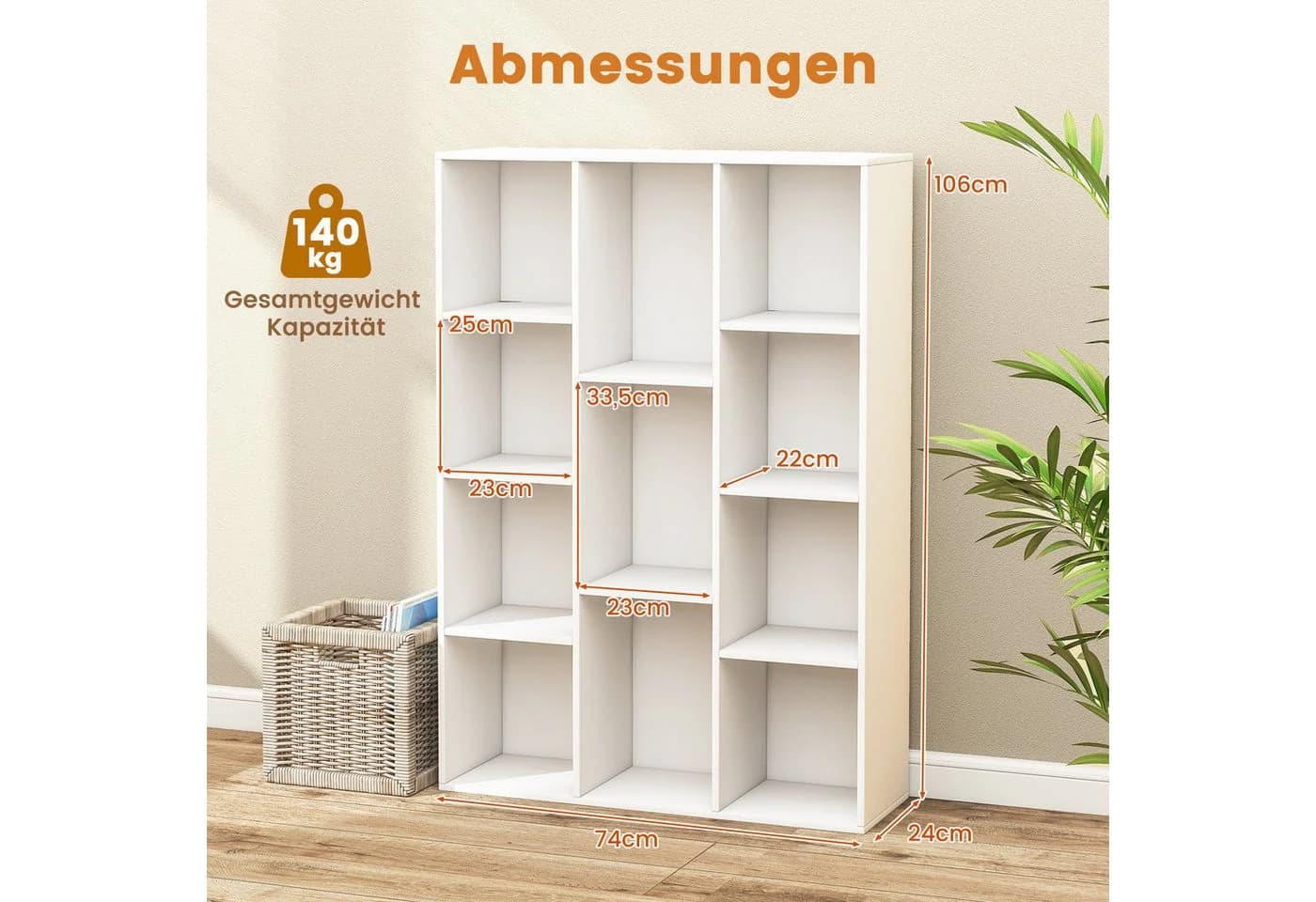 COSTWAY Bücherregal 11 Fächer Weiß Holzwerkstoff - Bild 3