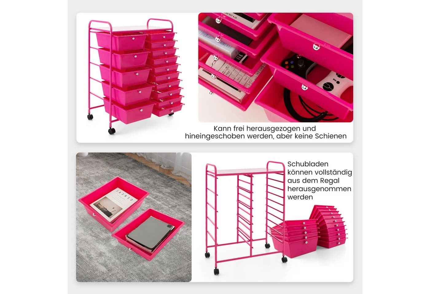 COSTWAY Rollcontainer Bürocontainer 15 Schubladen Rollen