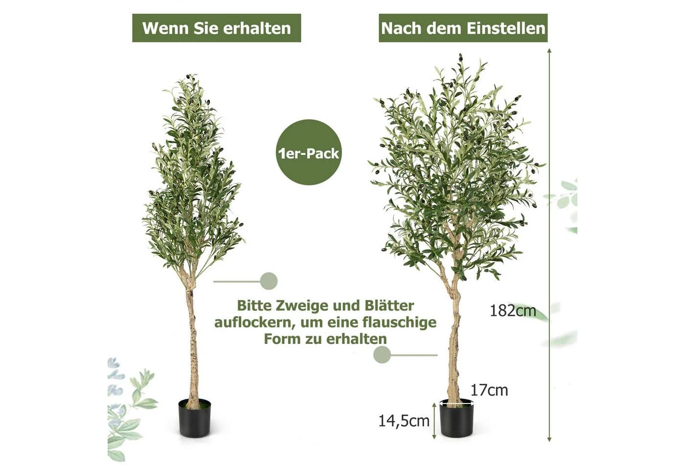 Kunstpflanze Olivenbaum COSTWAY 182 cm mit 72 Früchten - Bild 3