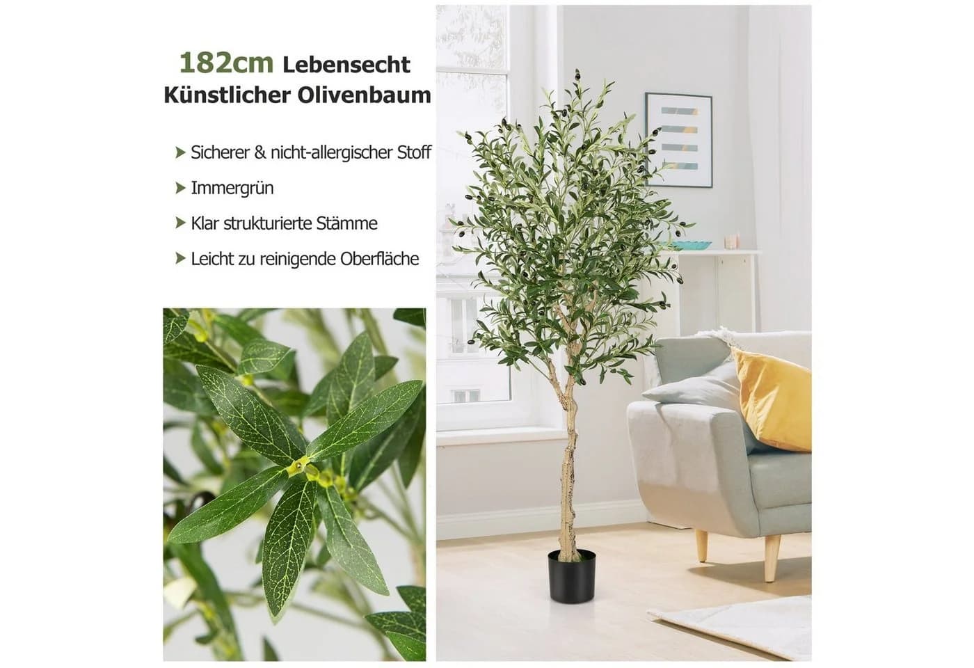Kunstpflanze Olivenbaum COSTWAY 182 cm mit 72 Früchten - Bild 4