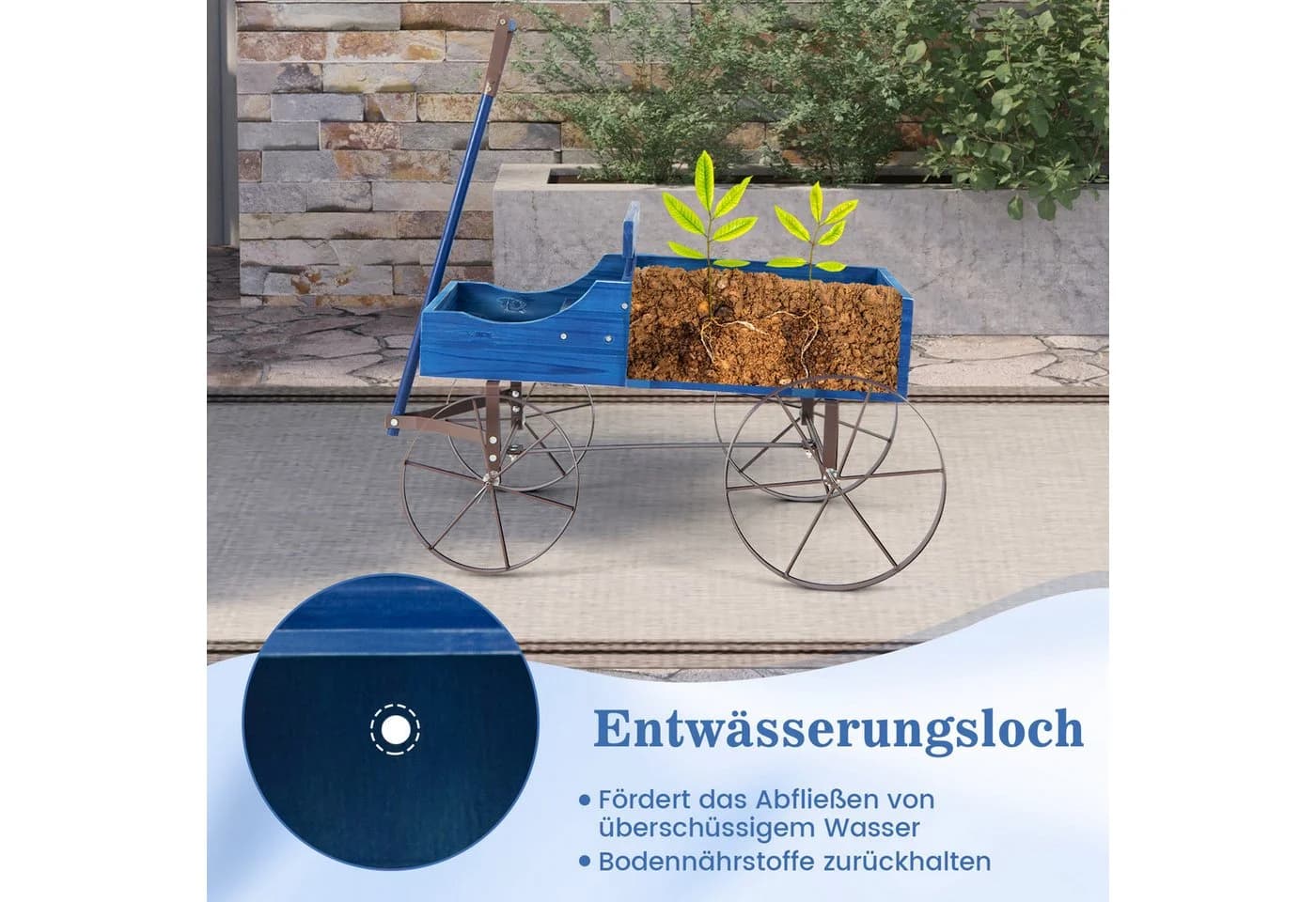 COSTWAY Blumenständer Pflanzwagen mit Rädern Tannenholz - Bild 3
