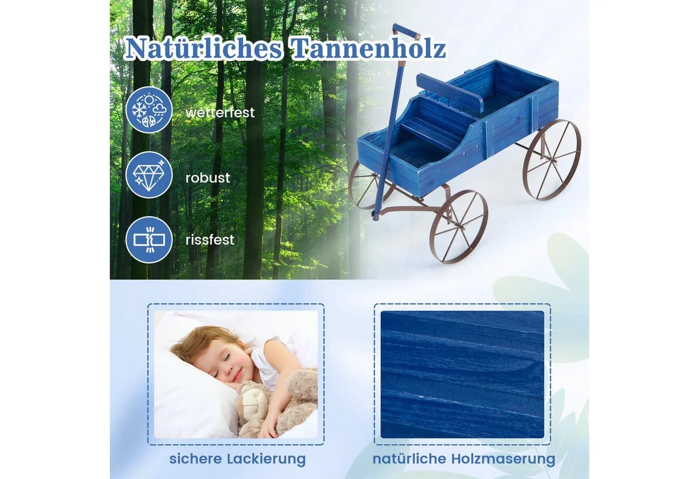 COSTWAY Blumenständer Pflanzwagen mit Rädern Tannenholz - Bild 5
