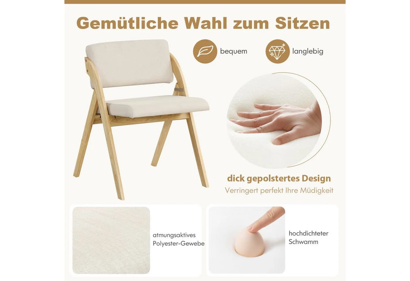 COSTWAY Klappstuhl 2er Set Beige - Bild 3