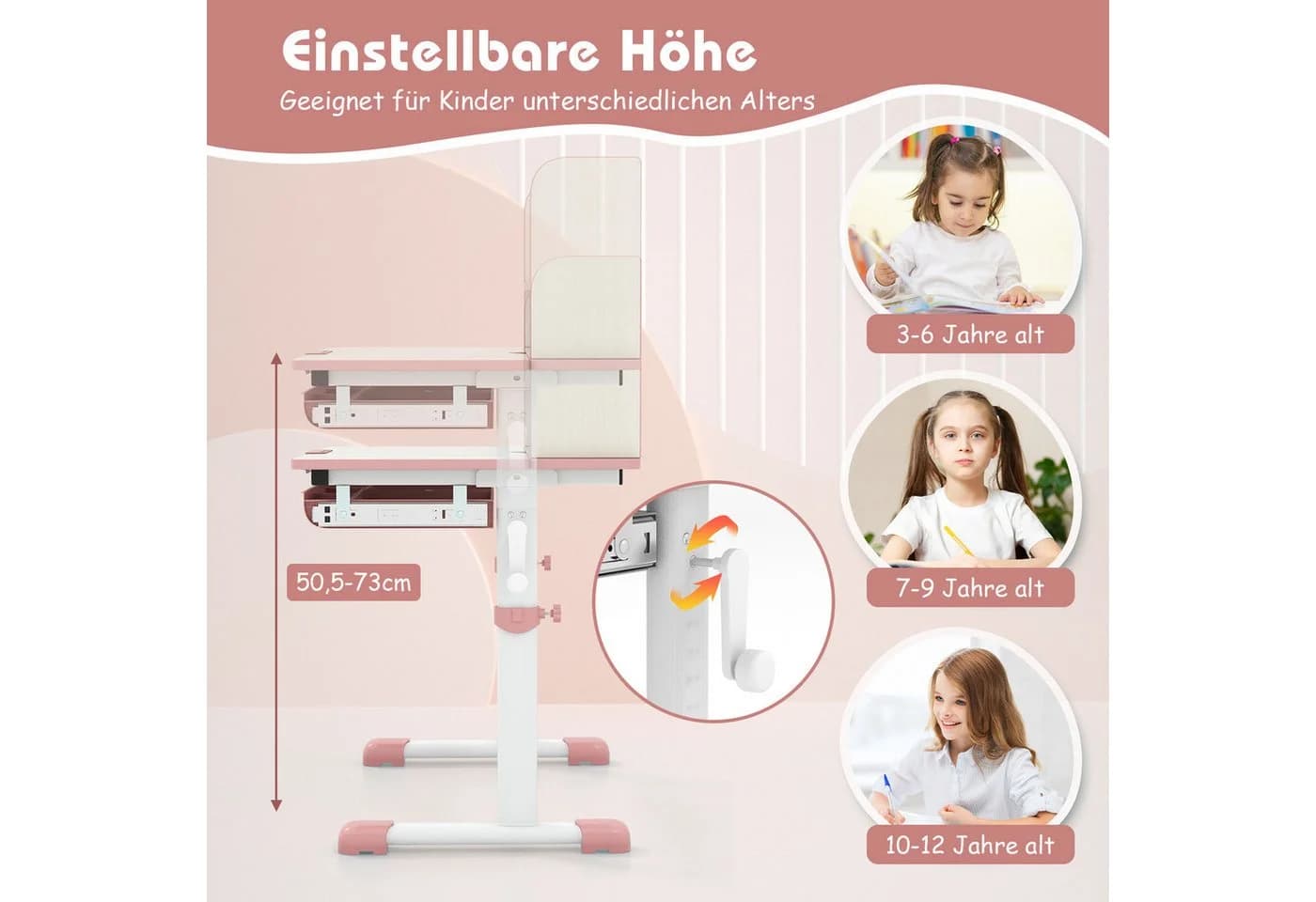 KOMFOTTEU Kinderschreibtisch 7-stufig neigbar Blau/Rosa/Grau - Bild 3