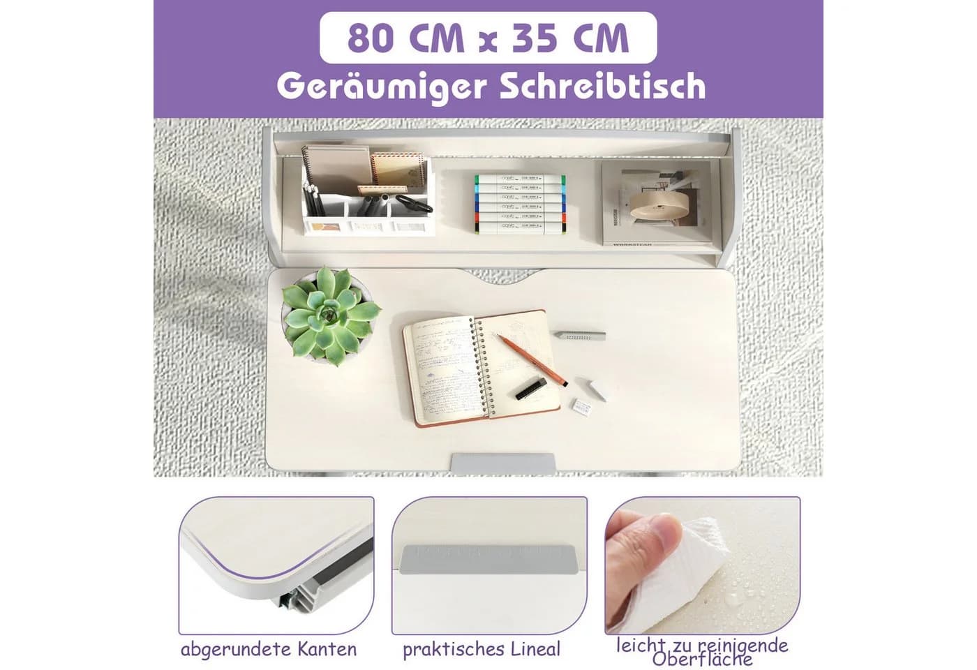 KOMFOTTEU Kinderschreibtisch mit 7-stufig neigbarer Tischplatte - Bild 3