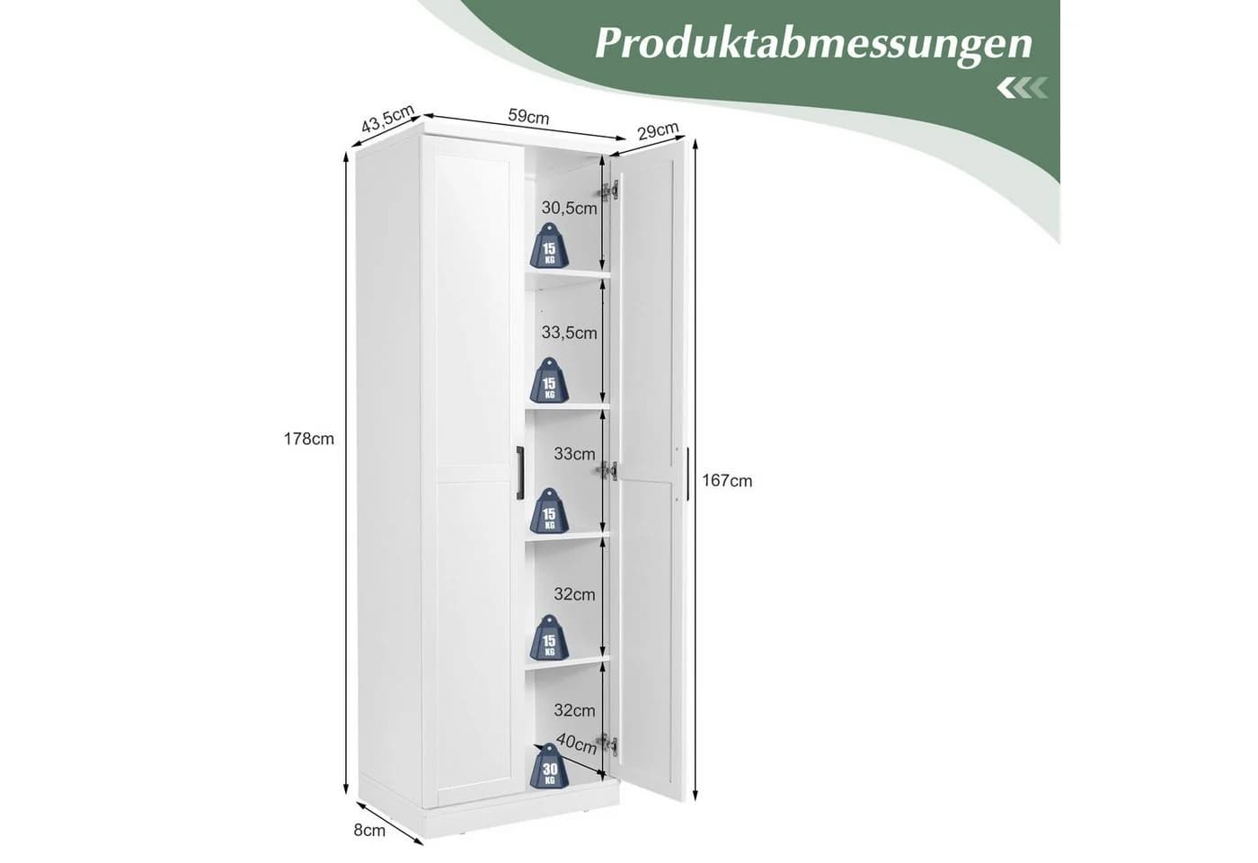KOMFOTTEU Hochschrank Mehrzweckschrank Weiß/Schwarz - Bild 3