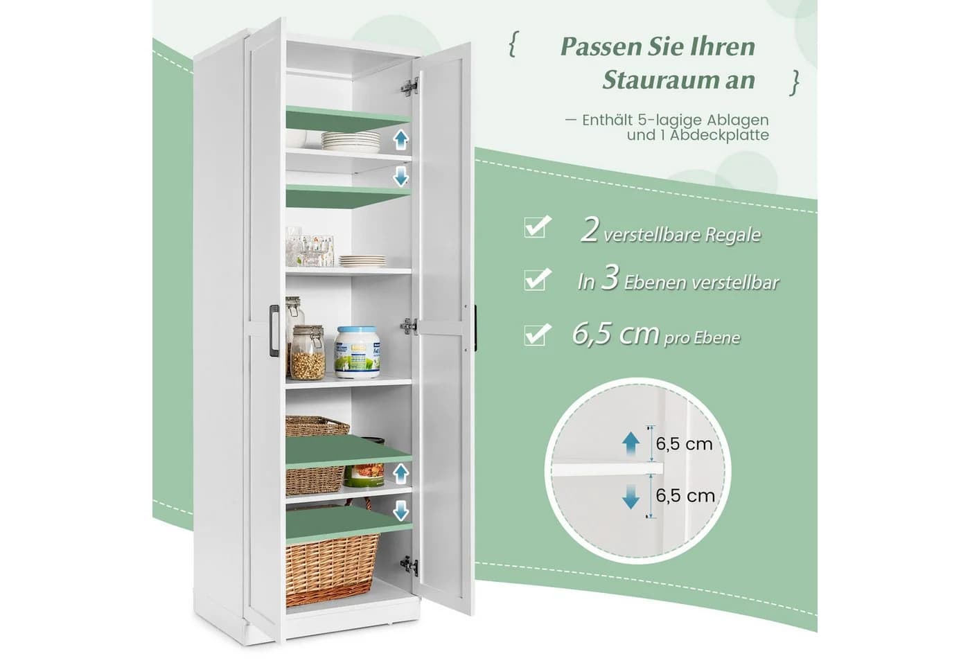 KOMFOTTEU Hochschrank Mehrzweckschrank Weiß/Schwarz - Bild 4