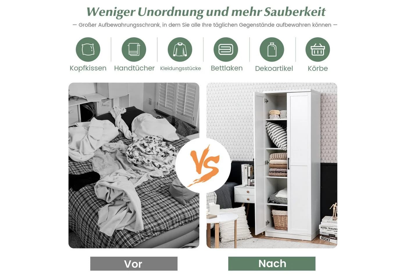 KOMFOTTEU Hochschrank Mehrzweckschrank Weiß/Schwarz - Bild 5