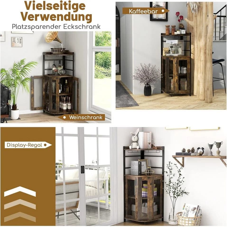 KOMFOTTEU Weinschrank Eck-Barschrank mit Glashalter, 2 Türen, Braun - Bild 5
