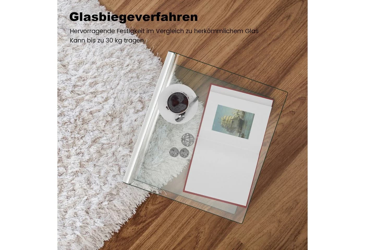 COSTWAY Couchtisch Glas U-förmig 45x45x41cm - Bild 3