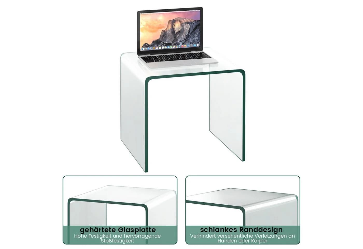 COSTWAY Couchtisch Glas U-förmig 45x45x41cm - Bild 5
