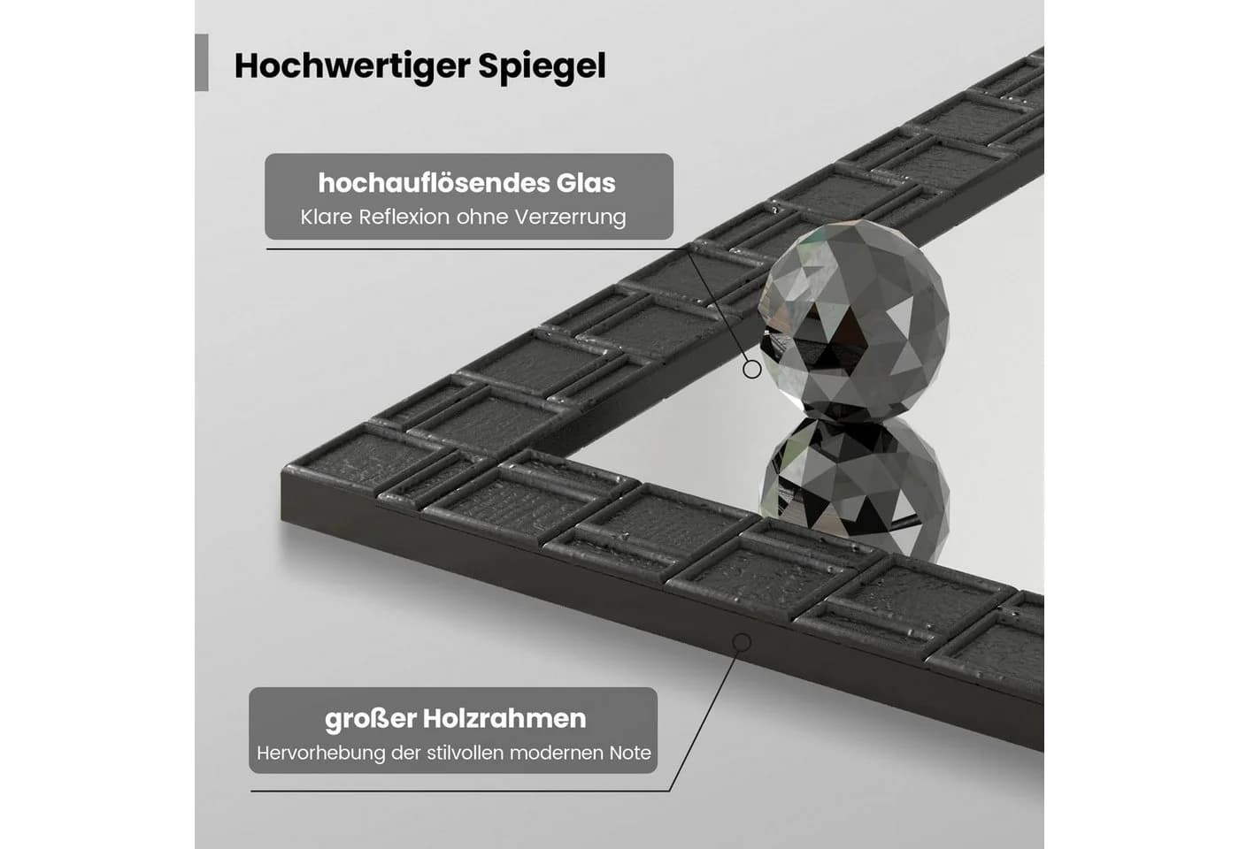 COSTWAY Wandspiegel Schwarz Massivholzrahmen - Bild 4