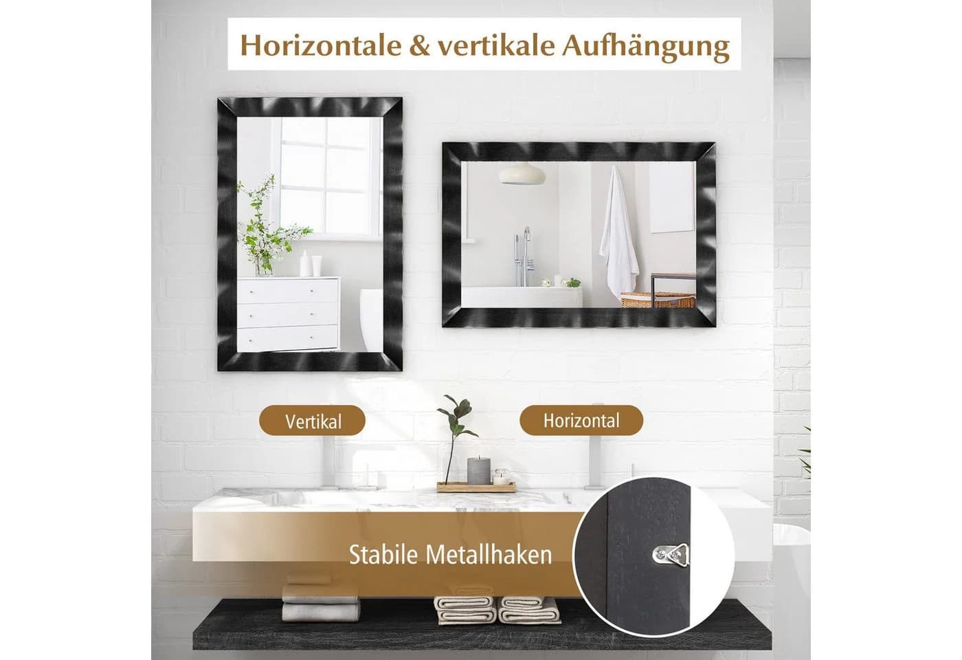 COSTWAY Bauernhaus Wandspiegel 106 x 71,5 cm Holzrahmen Badspiegel - Bild 3