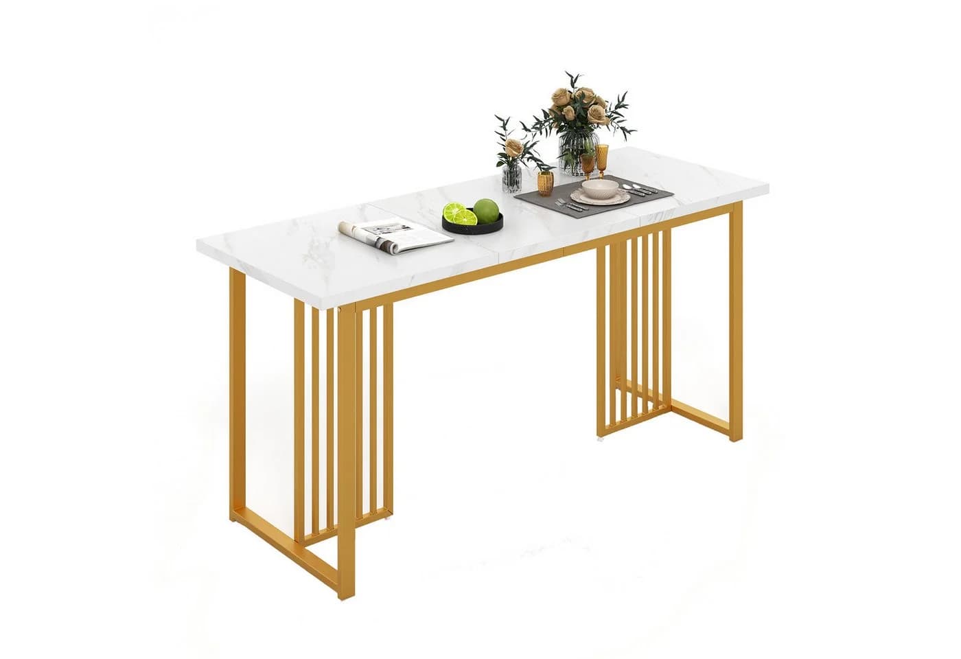 COSTWAY Esstisch Marmoroptik Metallbeine 160x60cm - Bild 2