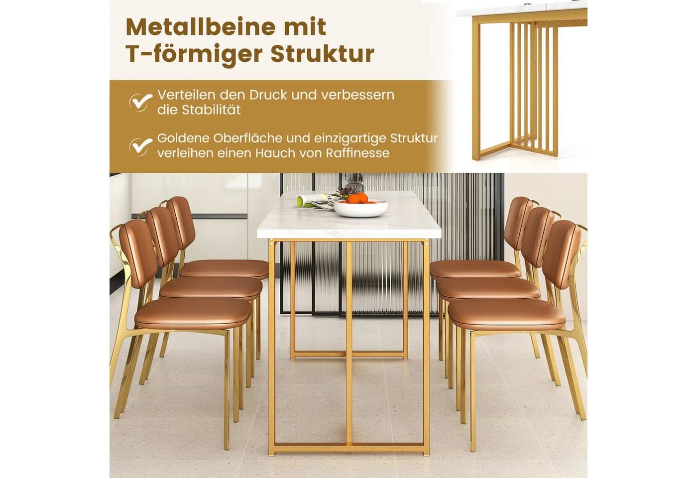 COSTWAY Esstisch Marmoroptik Metallbeine 160x60cm - Bild 5