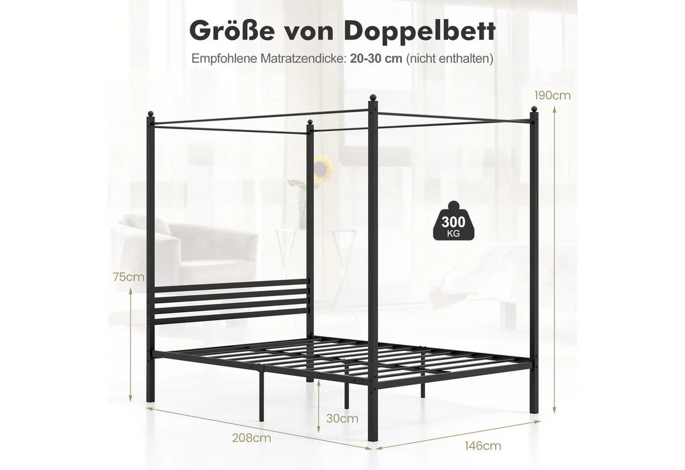 COSTWAY Himmelbett 140x200cm Metall Bettgestell - Bild 5