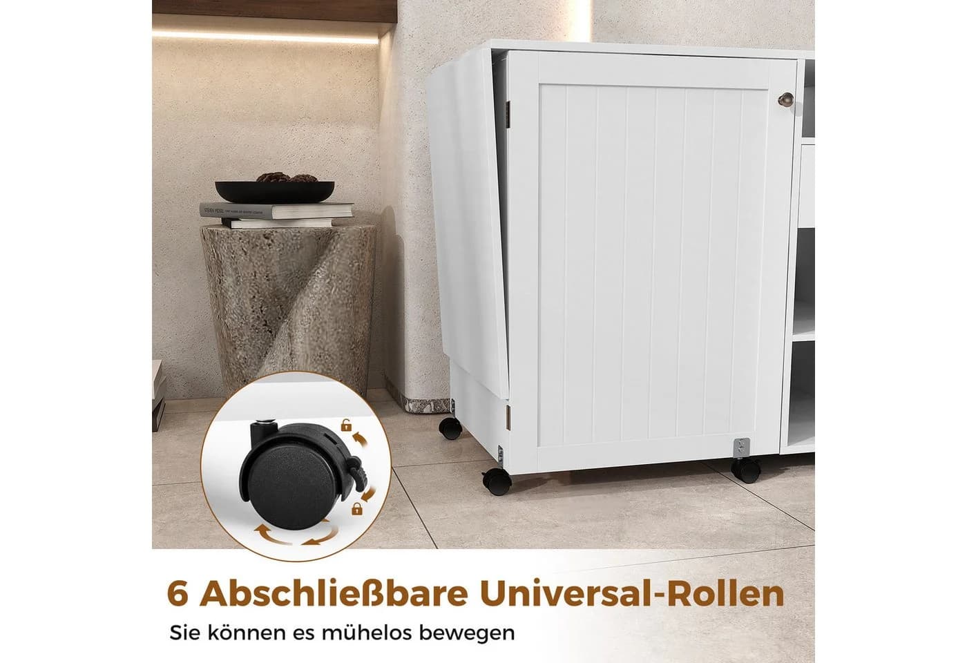 COSTWAY Schreibtisch 2 in 1 Nähschrank Klappbar mit Ablage auf Rollen - Bild 5