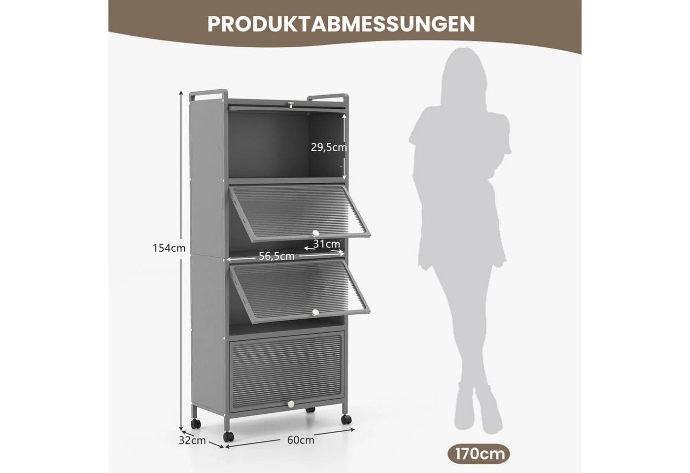 COSTWAY Hochschrank 5-stufig Küchenregal Grau Metall - Bild 3