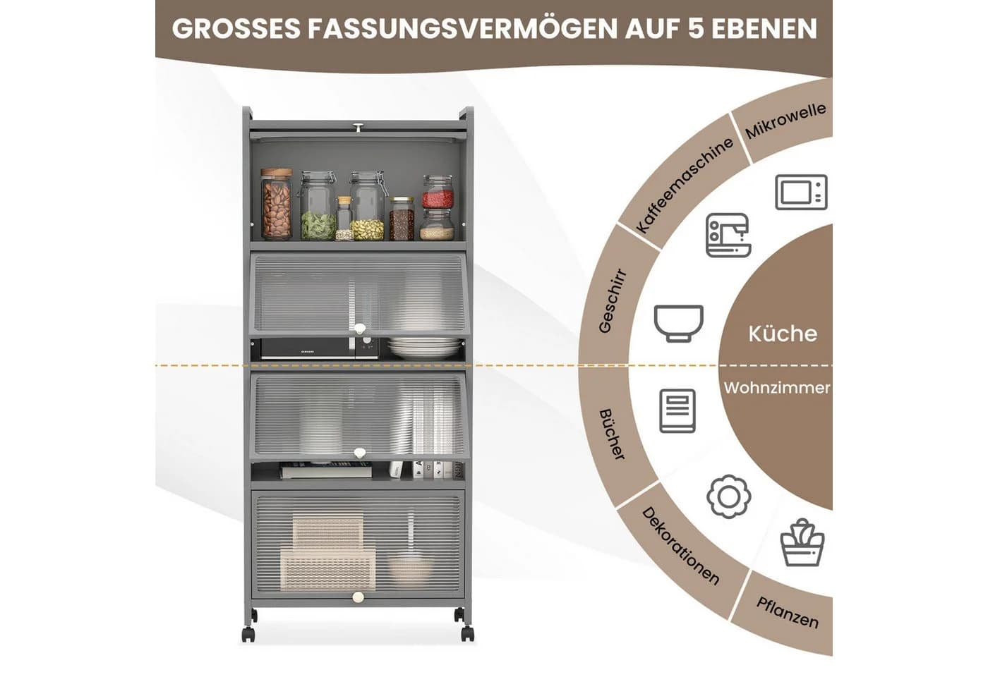 COSTWAY Hochschrank 5-stufig Küchenregal Grau Metall - Bild 4