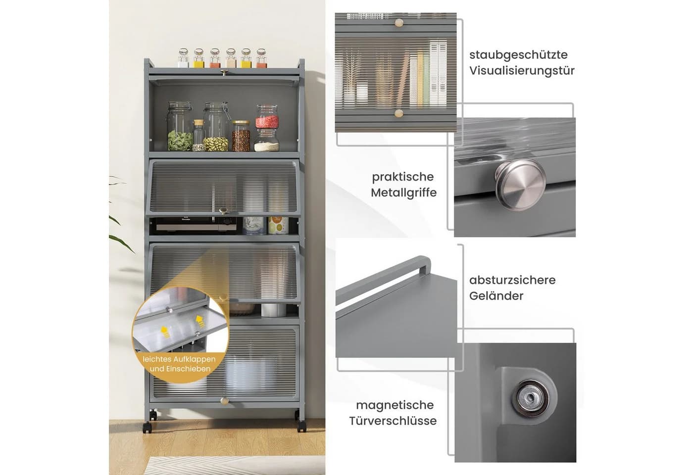 COSTWAY Hochschrank 5-stufig Küchenregal Grau Metall - Bild 5