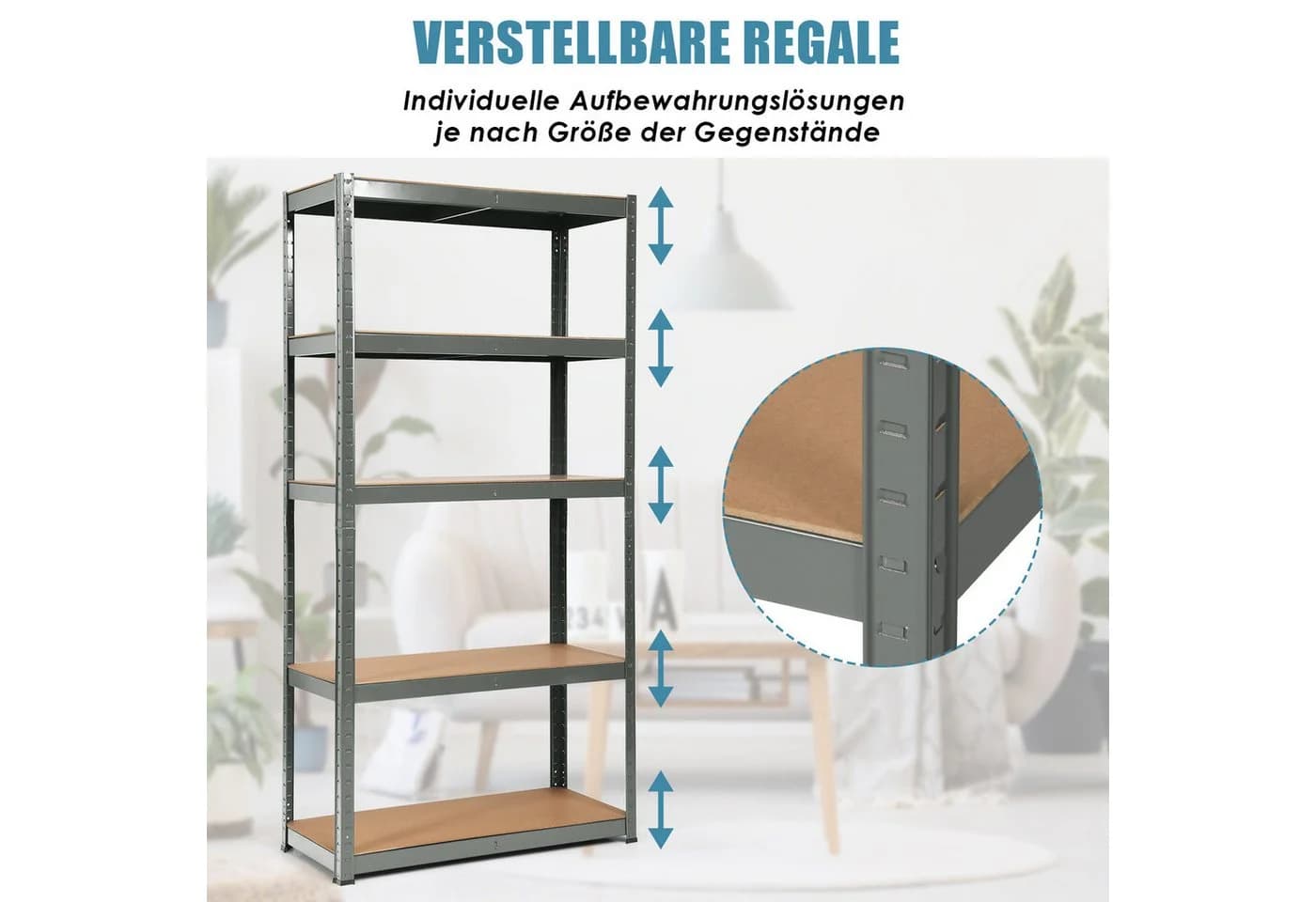 COSTWAY Schwerlastregal Grau 5 Ebenen Stahl MDF - Bild 5