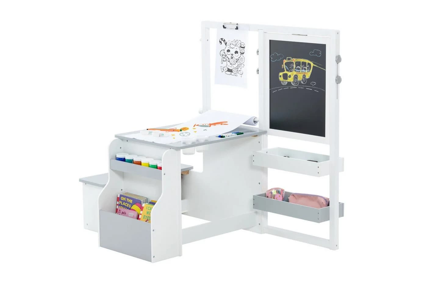 COSTWAY Kinder Staffelei Set mit Bank, 6 in 1, höhenverstellbar - Bild 2