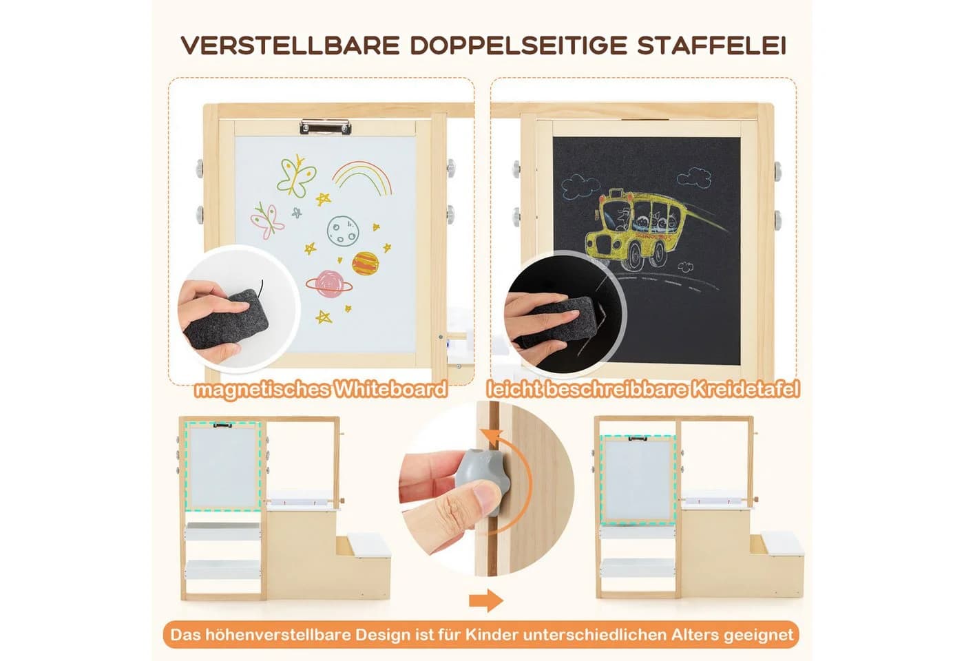 COSTWAY Kinder Staffelei 6-in-1 mit Bank, höhenverstellbar