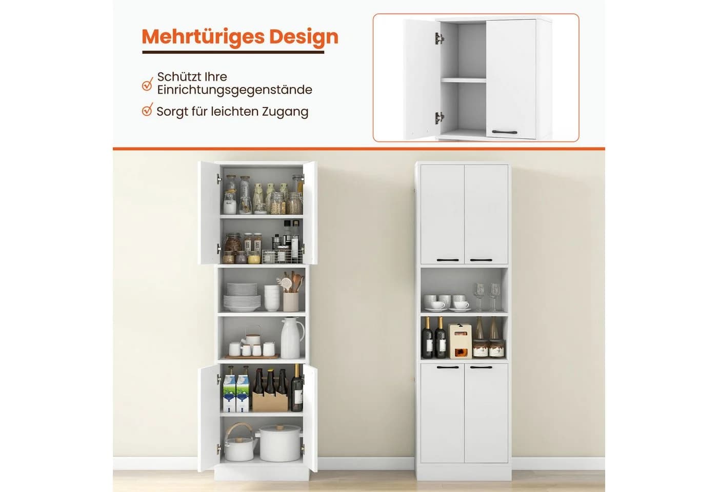 COSTWAY Küchenbuffet Küchenschrank Vorratsschrank Weiß - Bild 3