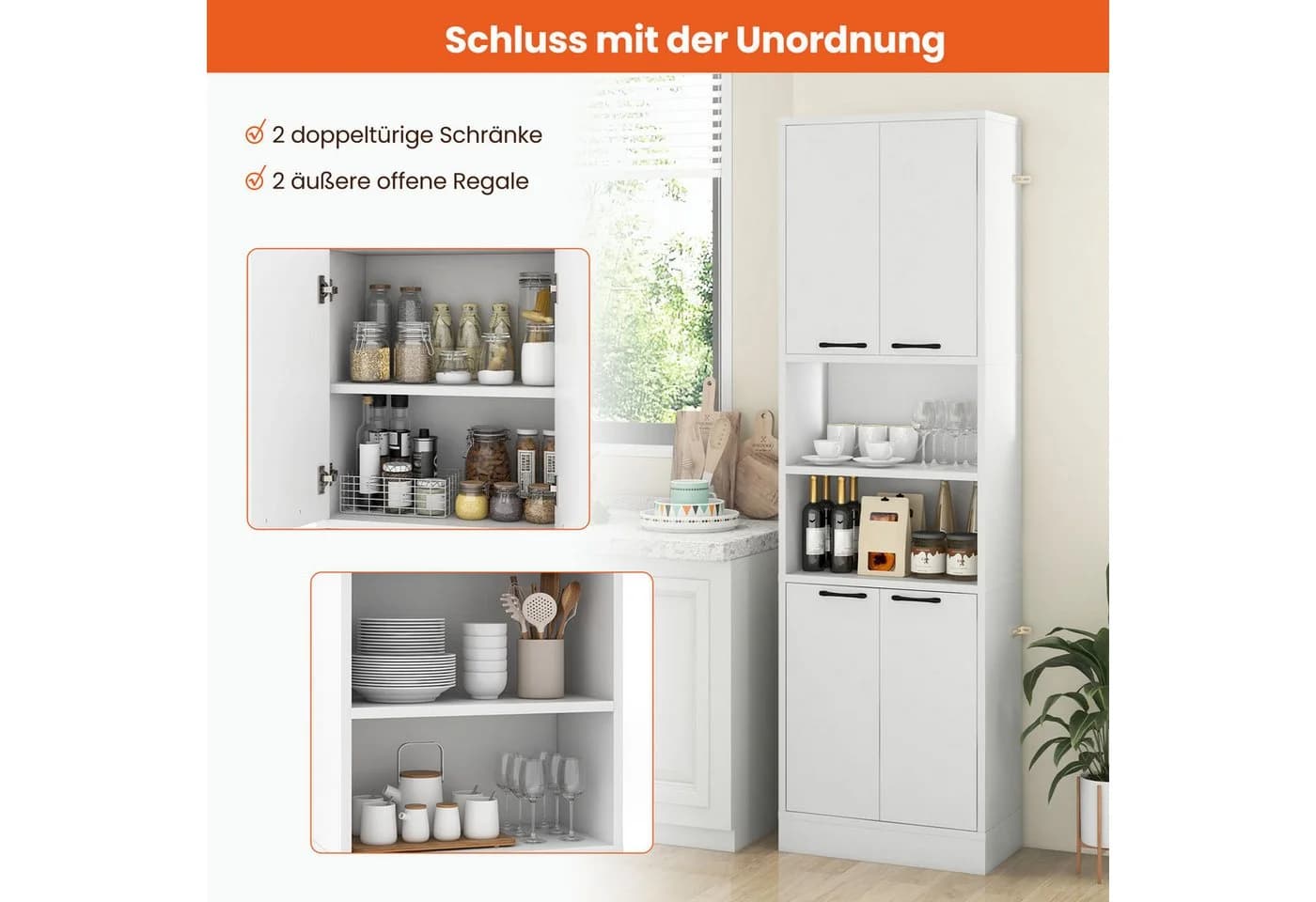 COSTWAY Küchenbuffet Küchenschrank Vorratsschrank Weiß - Bild 4