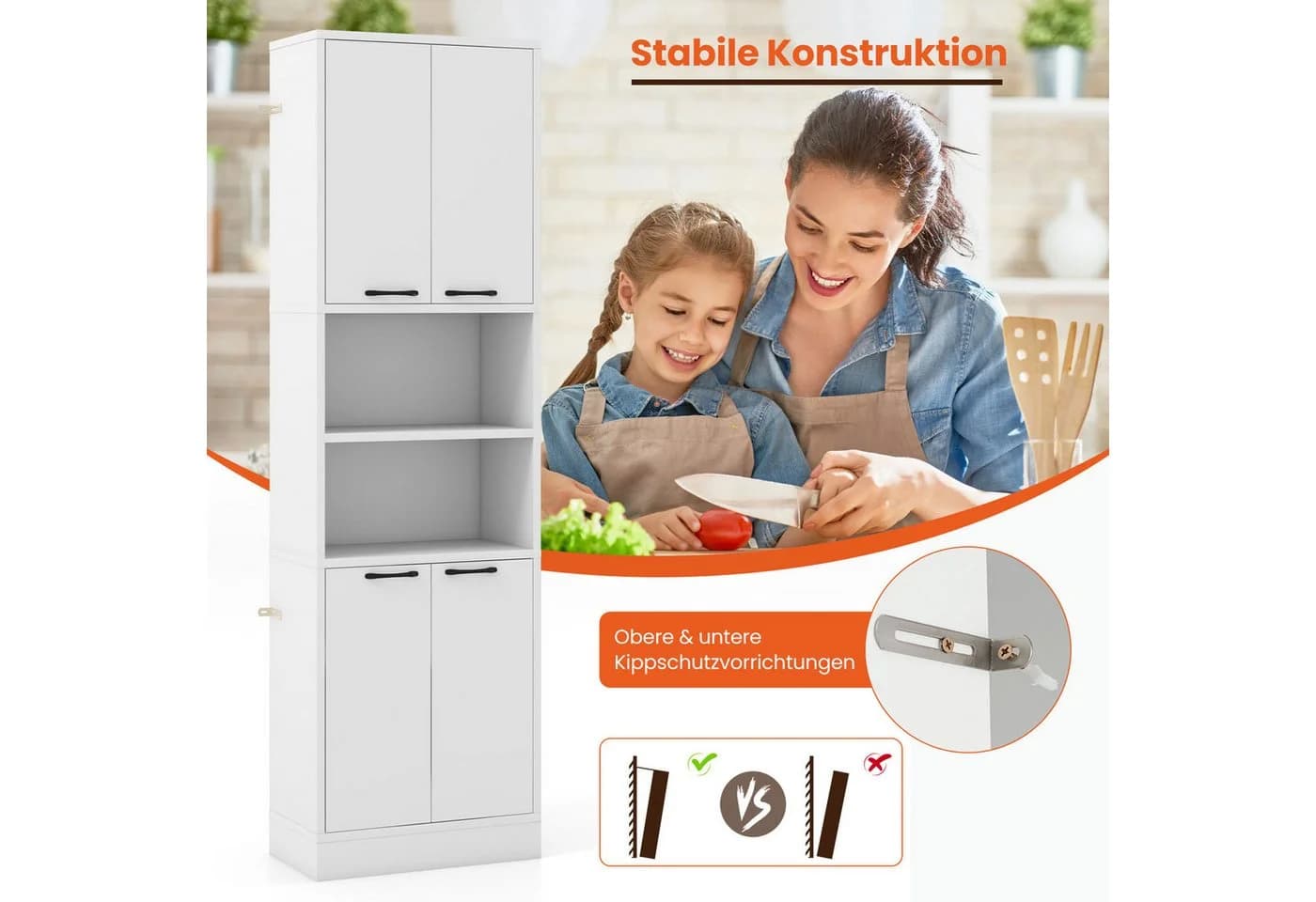 COSTWAY Küchenbuffet Küchenschrank Vorratsschrank Weiß - Bild 5