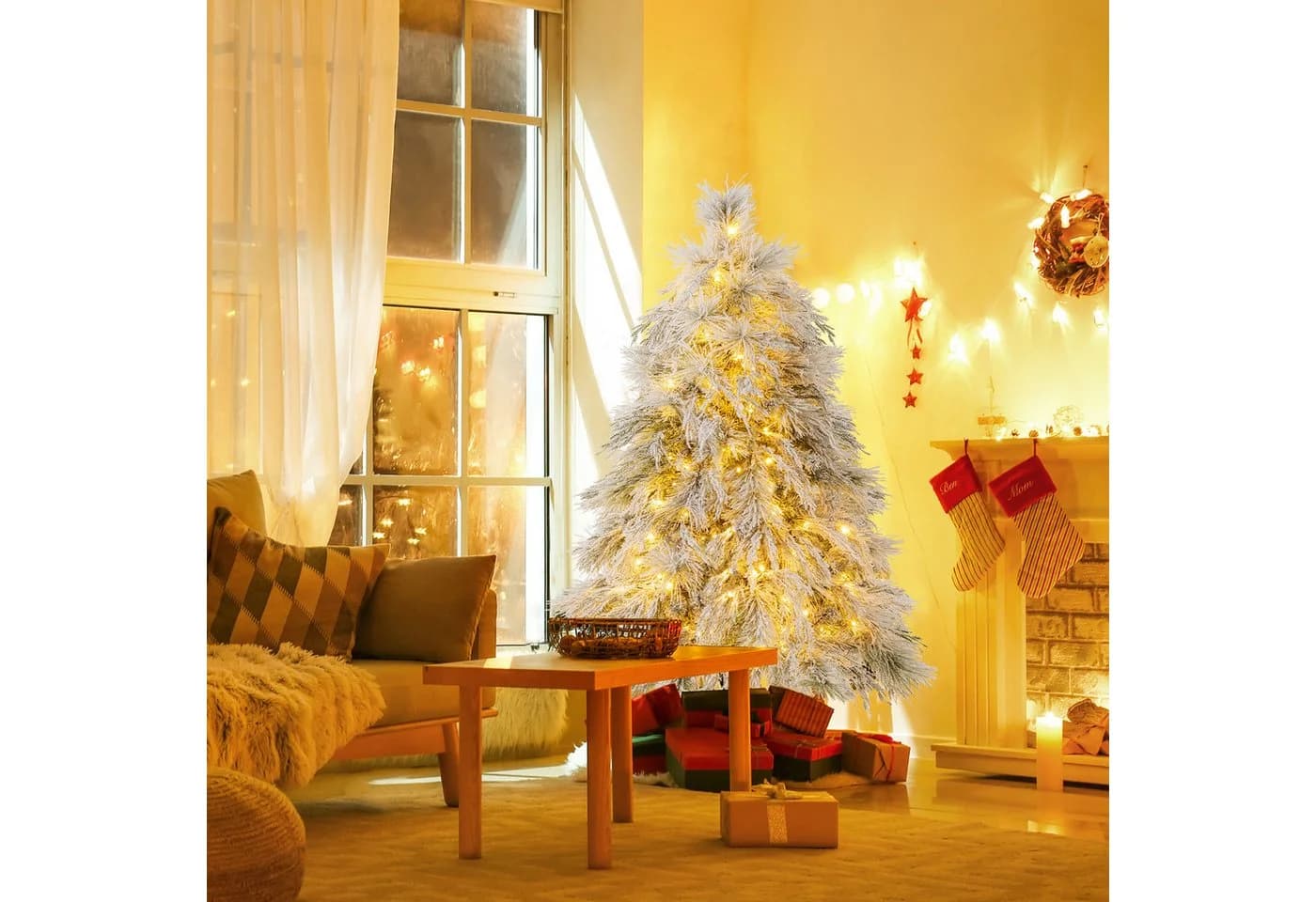 COSTWAY Künstlicher Weihnachtsbaum 146cm mit 150 LEDs & Ständer