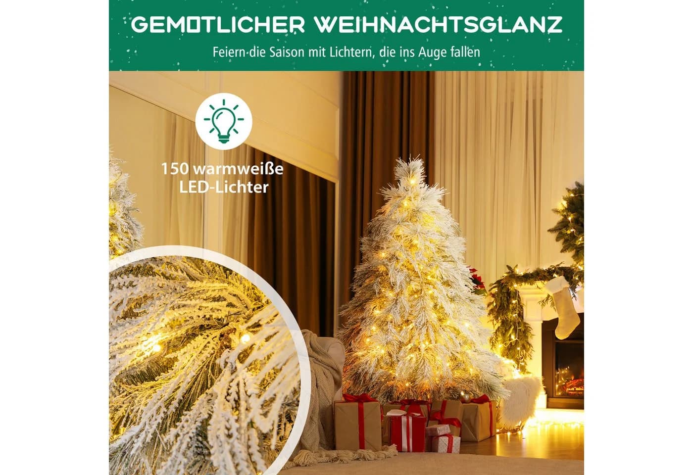 COSTWAY Künstlicher Weihnachtsbaum 146cm mit 150 LEDs & Ständer - Bild 4
