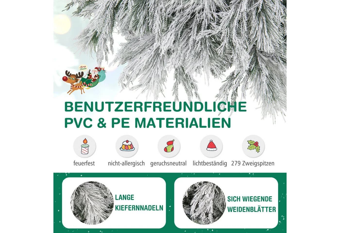 COSTWAY Künstlicher Weihnachtsbaum 146cm mit 150 LEDs & Ständer - Bild 5