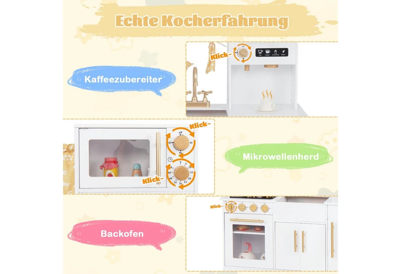 COSTWAY Spielküche Holz Kinderküche mit Ofen Spüle Herd - Bild 3