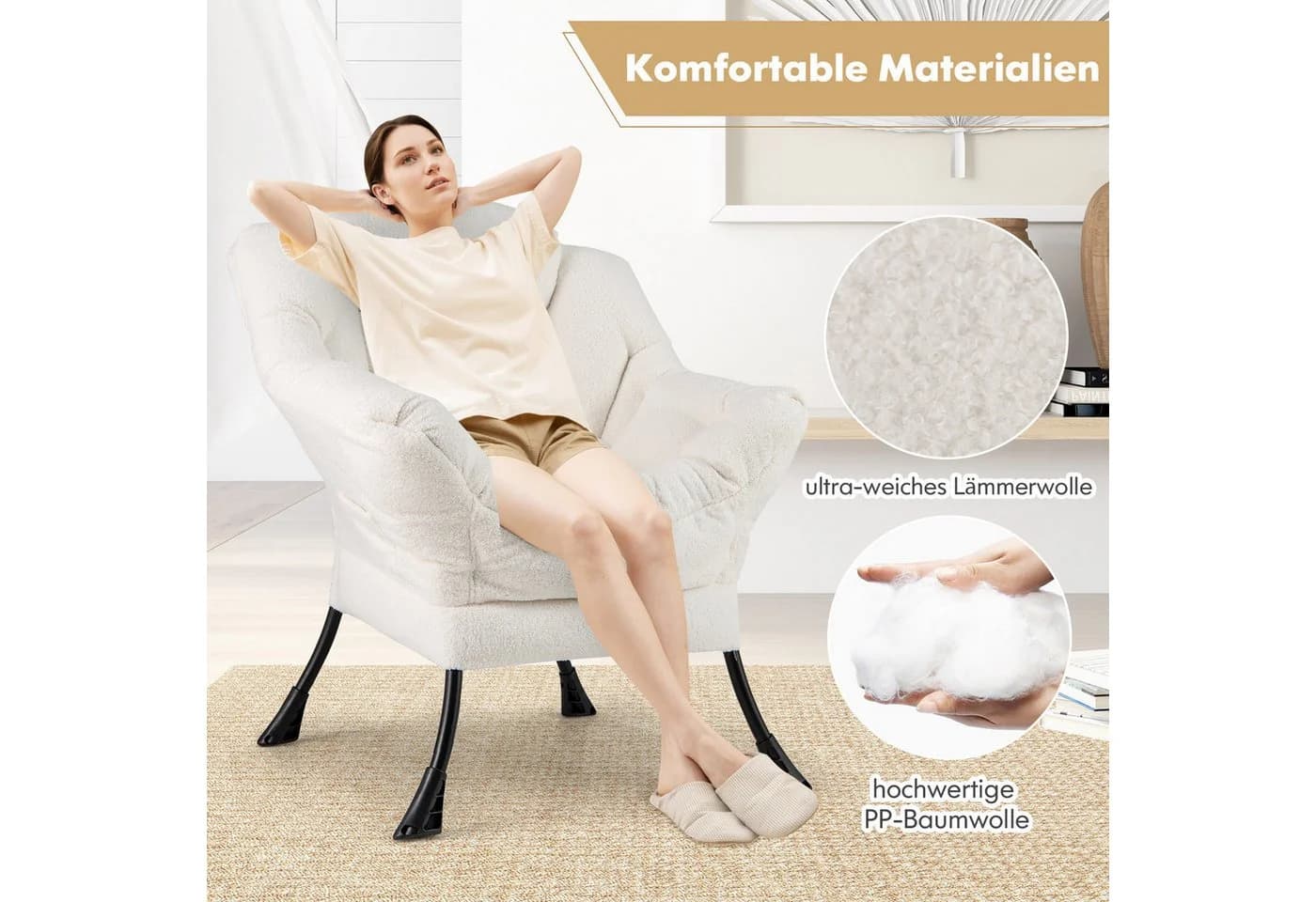 COSTWAY Relaxsessel Ohrensessel Gepolstert 150kg Beige - Bild 4