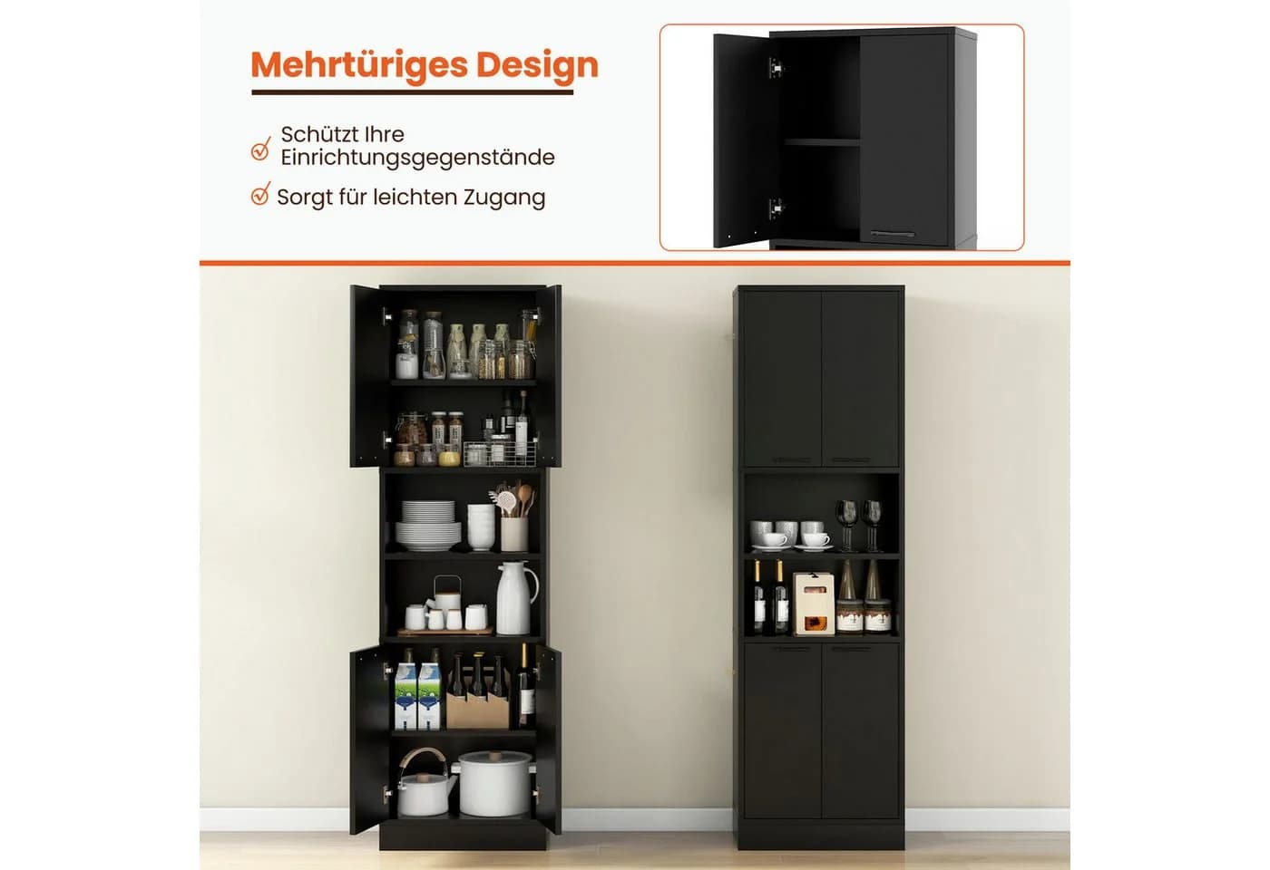 COSTWAY Küchenbuffet Küchenschrank Vorratsschrank Schwarz - Bild 3