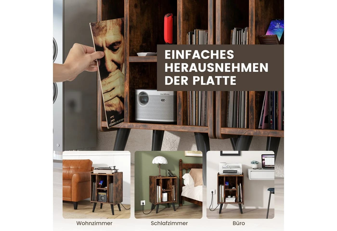 COSTWAY Plattenspielerständer mit Ladestation & Ablagen Holz - Bild 5