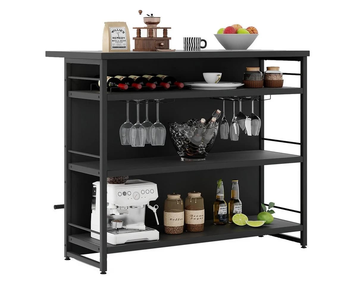 COSTWAY Hausbar mit Weinregal & Gläserhalter, Braun - Bild 2