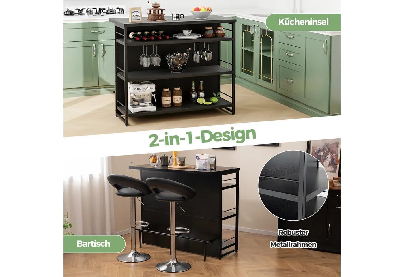 COSTWAY Hausbar mit Weinregal & Gläserhalter, Braun - Bild 3