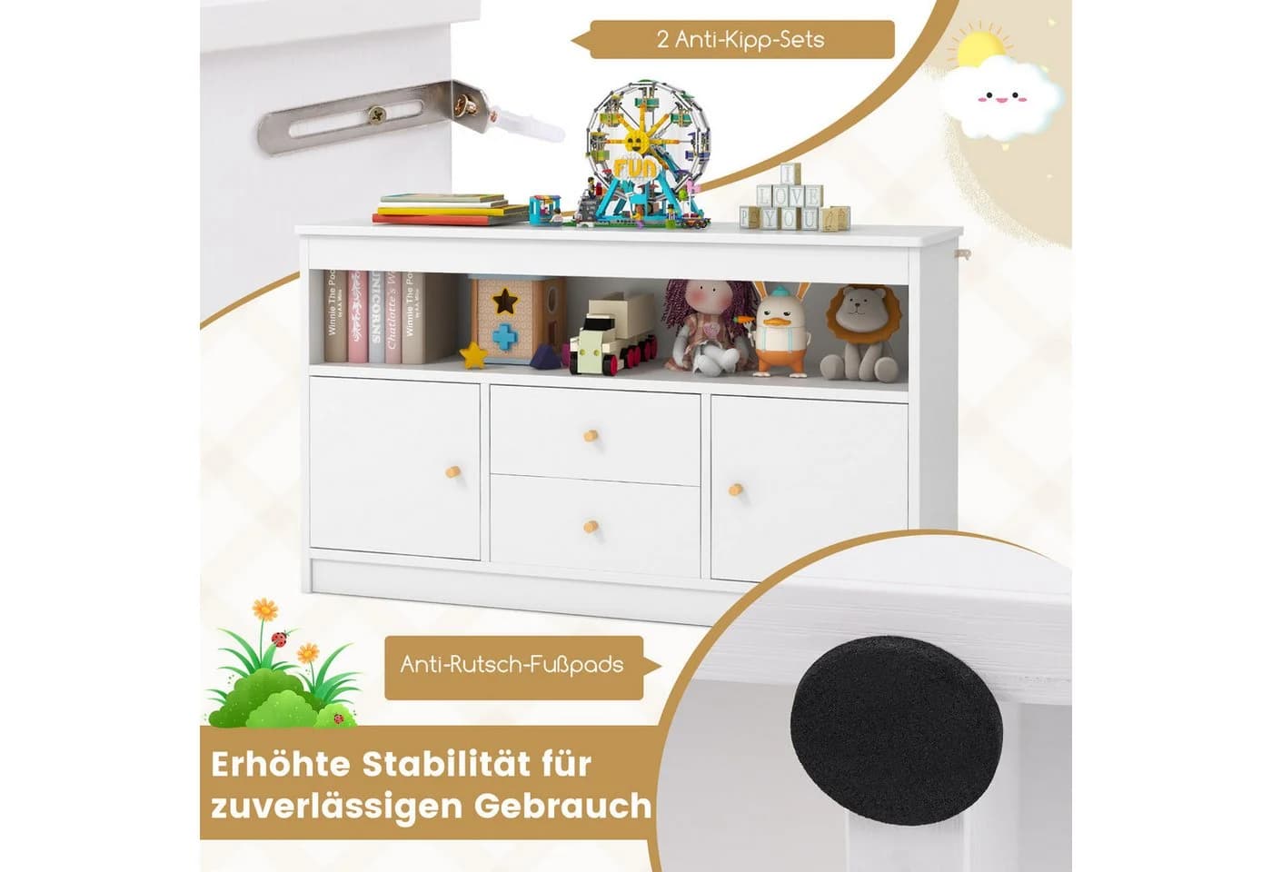 COSTWAY Spielzeugschrank Kinder Holz 106 x 30 x 62 cm Weiß - Bild 4