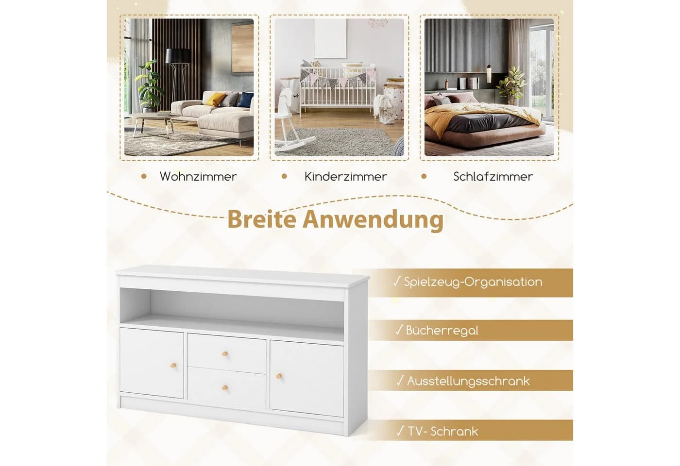 COSTWAY Spielzeugschrank Kinder Holz 106 x 30 x 62 cm Weiß - Bild 5