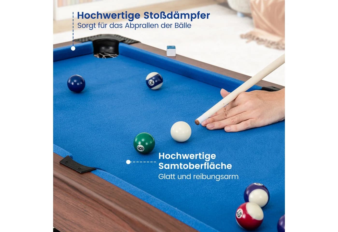 COSTWAY Billardtisch Blau mit Kugelsatz und 2 Queues - Bild 4