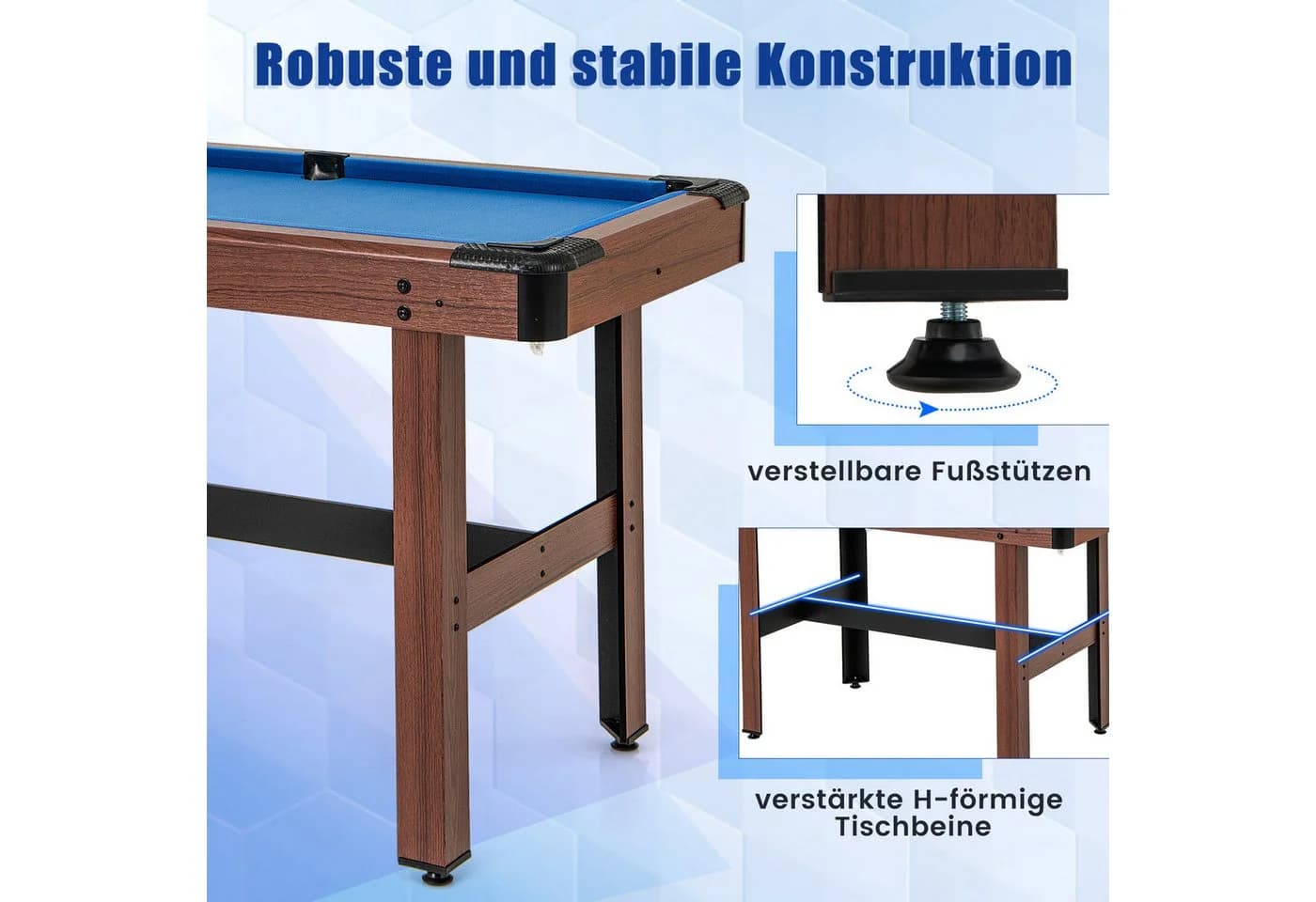 COSTWAY Billardtisch Blau mit Kugelsatz und 2 Queues - Bild 5