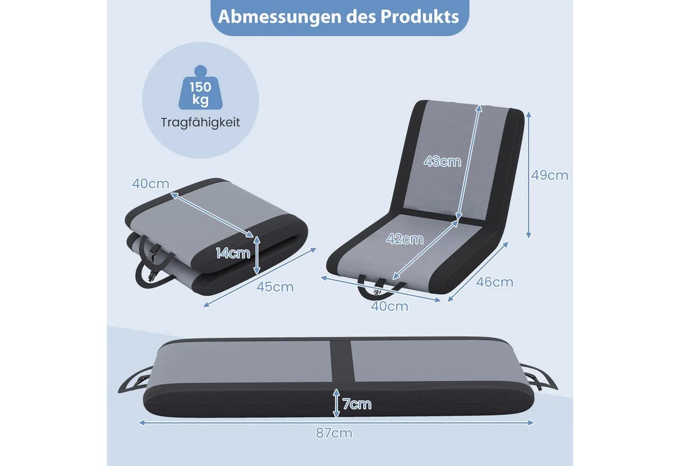 COSTWAY Relaxsessel Sitzkissen faltbar Grau - Bild 5