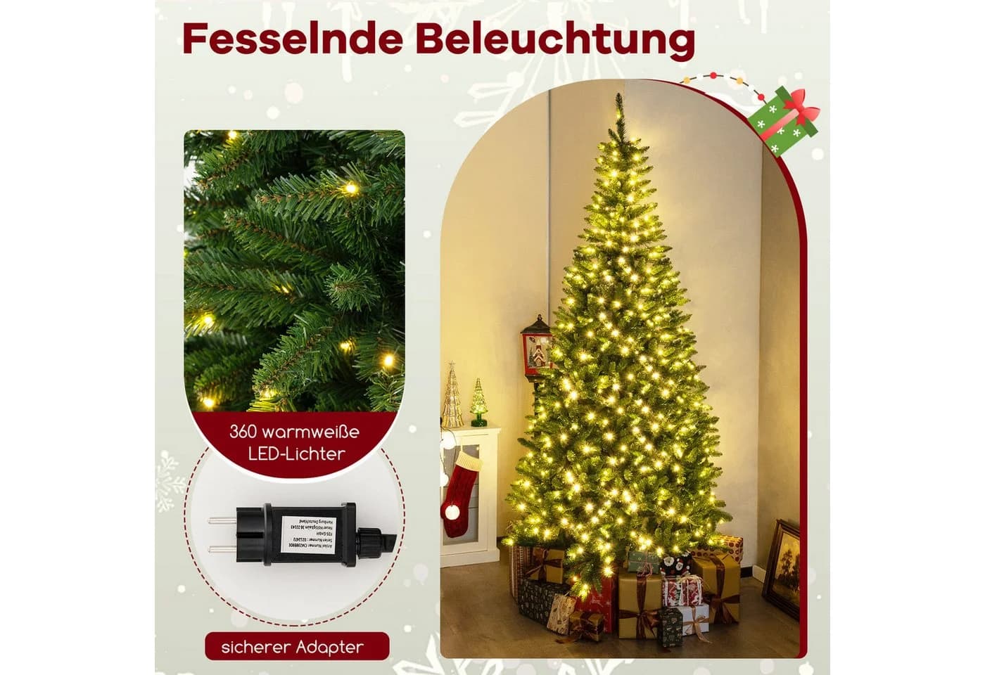 COSTWAY Künstlicher Weihnachtsbaum 240 cm 360 LEDs 1137 Zweigspitzen - Bild 5