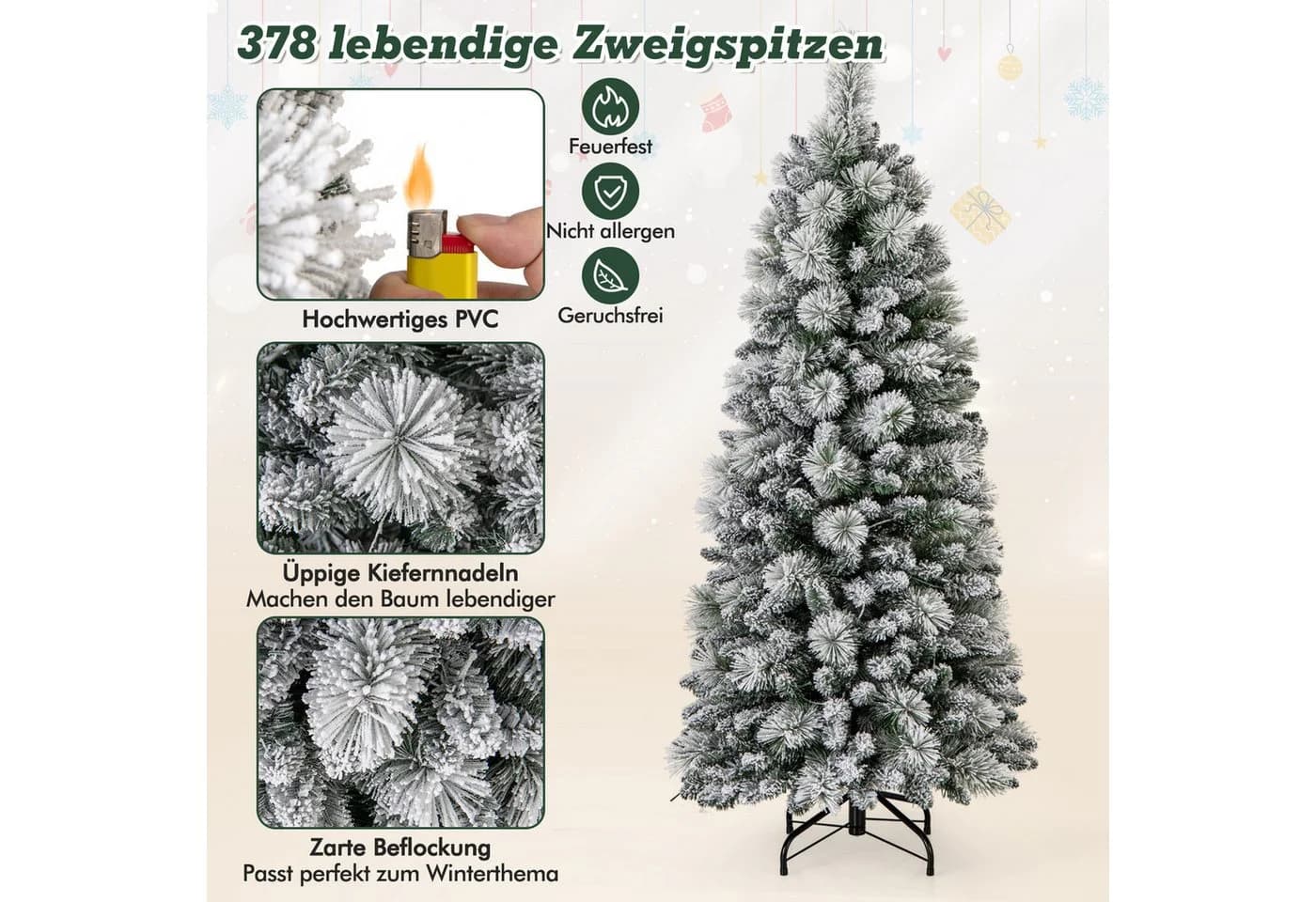 COSTWAY Künstlicher Weihnachtsbaum 150cm 130 LEDs 378 Zweigspitze - Bild 4