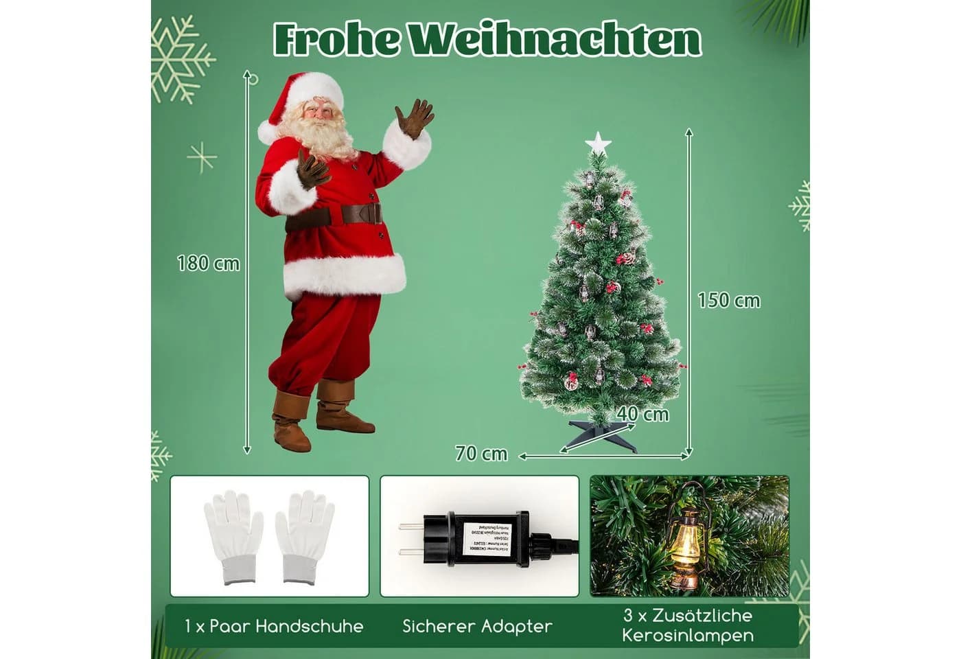 COSTWAY Künstlicher Weihnachtsbaum 150cm Grün 170 Spitzen 49 LEDs - Bild 3