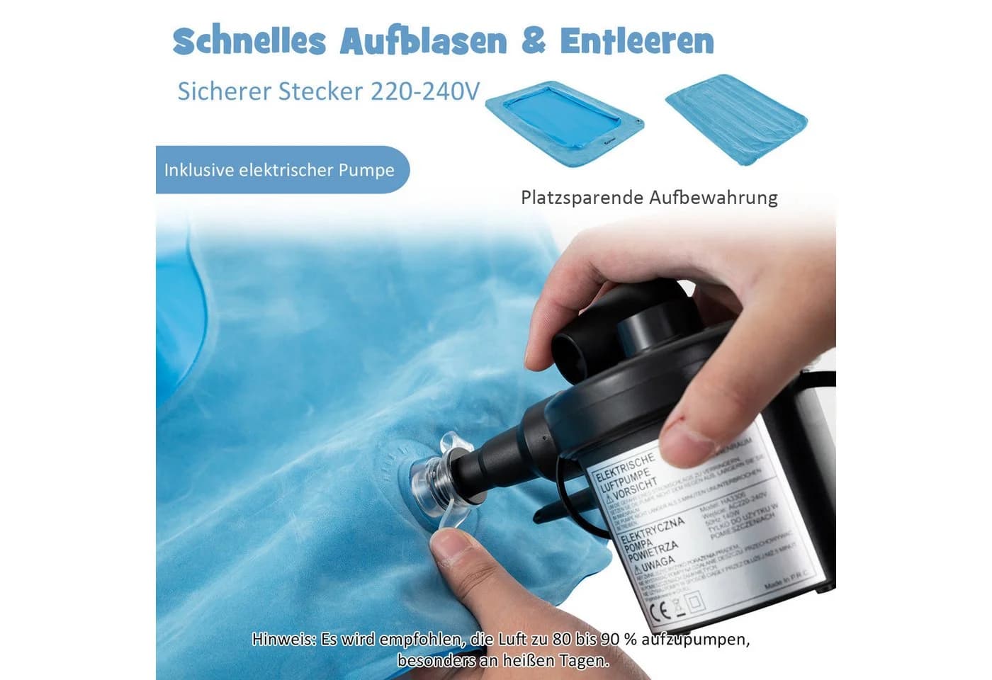 COSTWAY Kinderluftmatratze Blau mit Elektrischer Pumpe - Bild 3