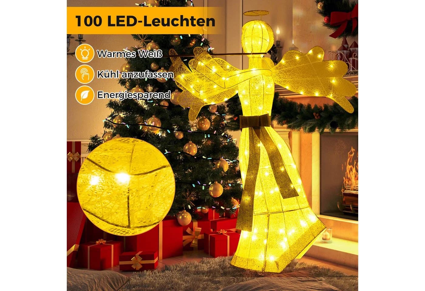 COSTWAY Weihnachtsfigur LED Weihnachtsengel 150cm hoch